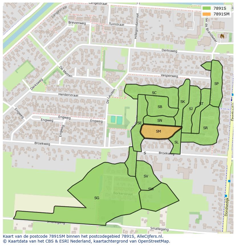 Afbeelding van het postcodegebied 7891 SM op de kaart.