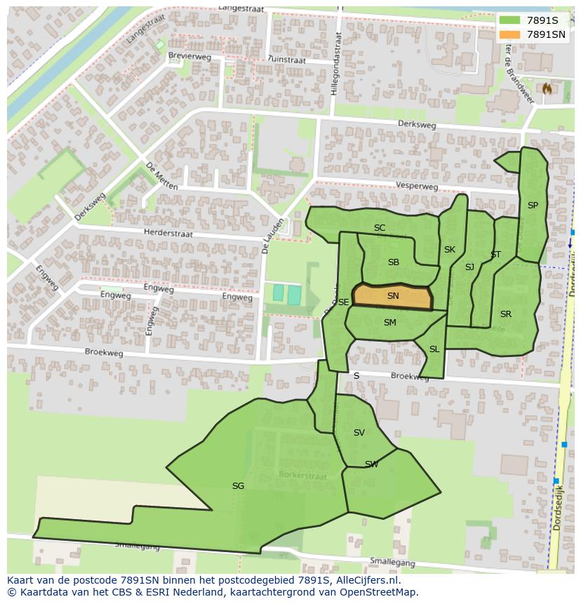 Afbeelding van het postcodegebied 7891 SN op de kaart.