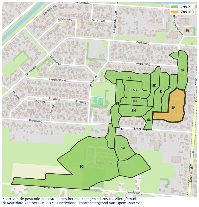 Afbeelding van het postcodegebied 7891 SR op de kaart.