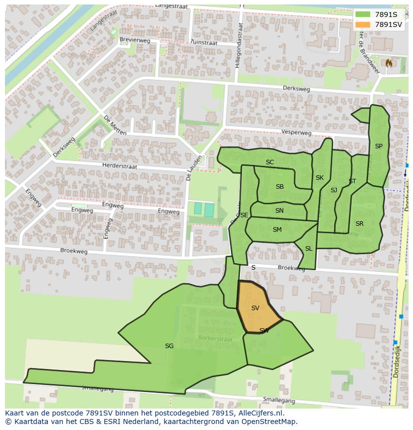 Afbeelding van het postcodegebied 7891 SV op de kaart.