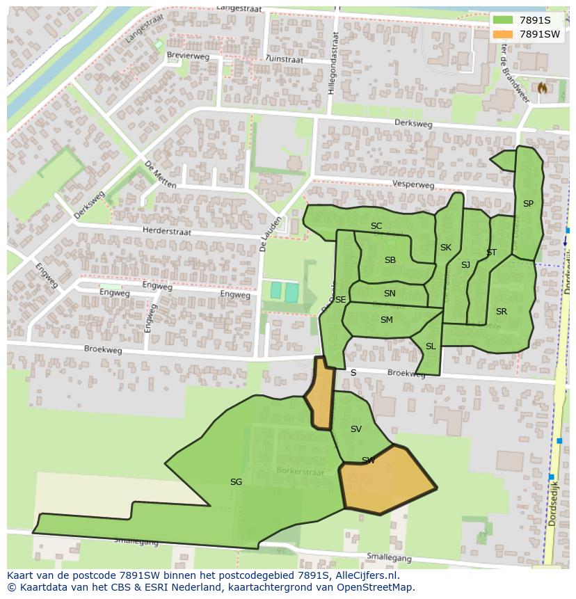 Afbeelding van het postcodegebied 7891 SW op de kaart.