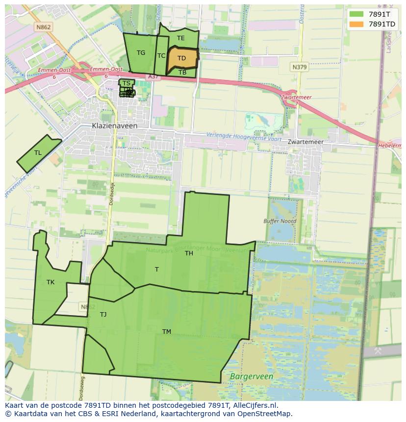 Afbeelding van het postcodegebied 7891 TD op de kaart.