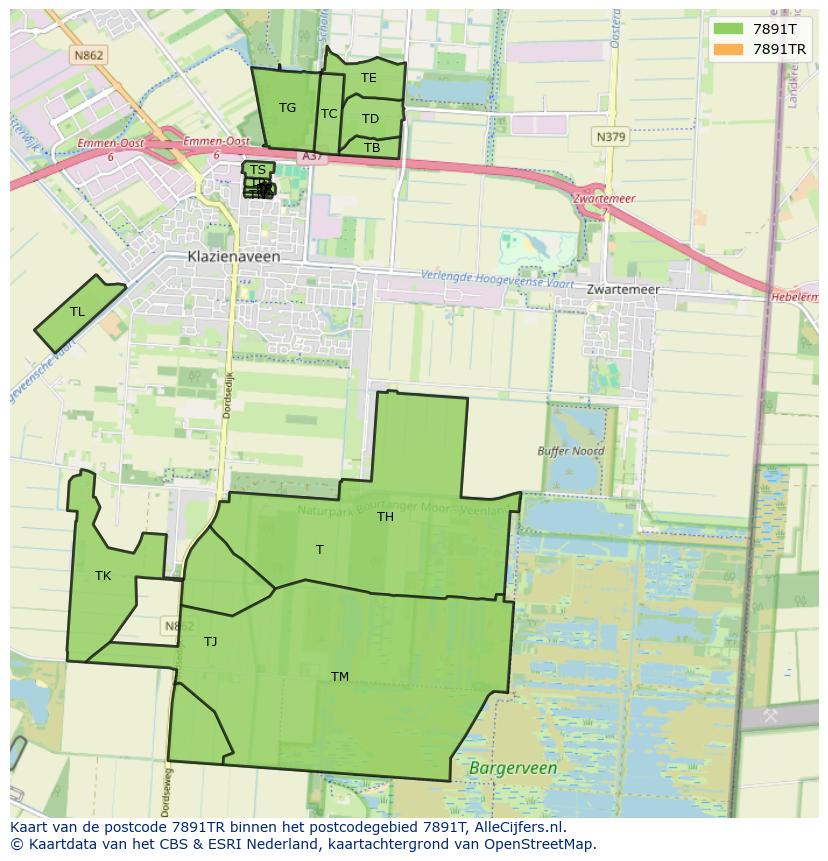 Afbeelding van het postcodegebied 7891 TR op de kaart.