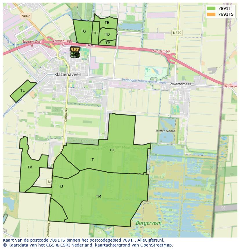 Afbeelding van het postcodegebied 7891 TS op de kaart.