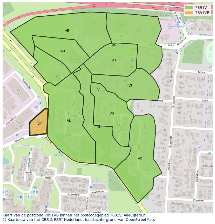 Afbeelding van het postcodegebied 7891 VB op de kaart.