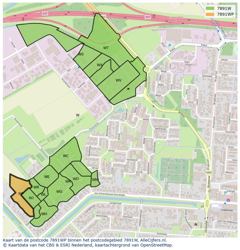 Afbeelding van het postcodegebied 7891 WP op de kaart.