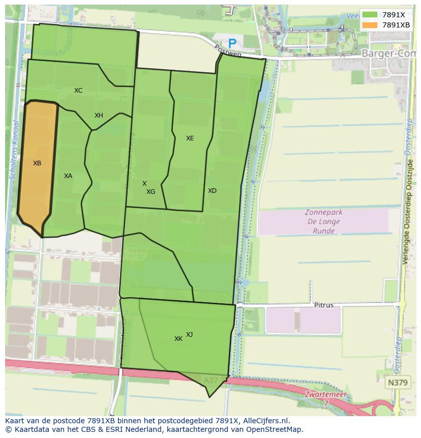 Afbeelding van het postcodegebied 7891 XB op de kaart.