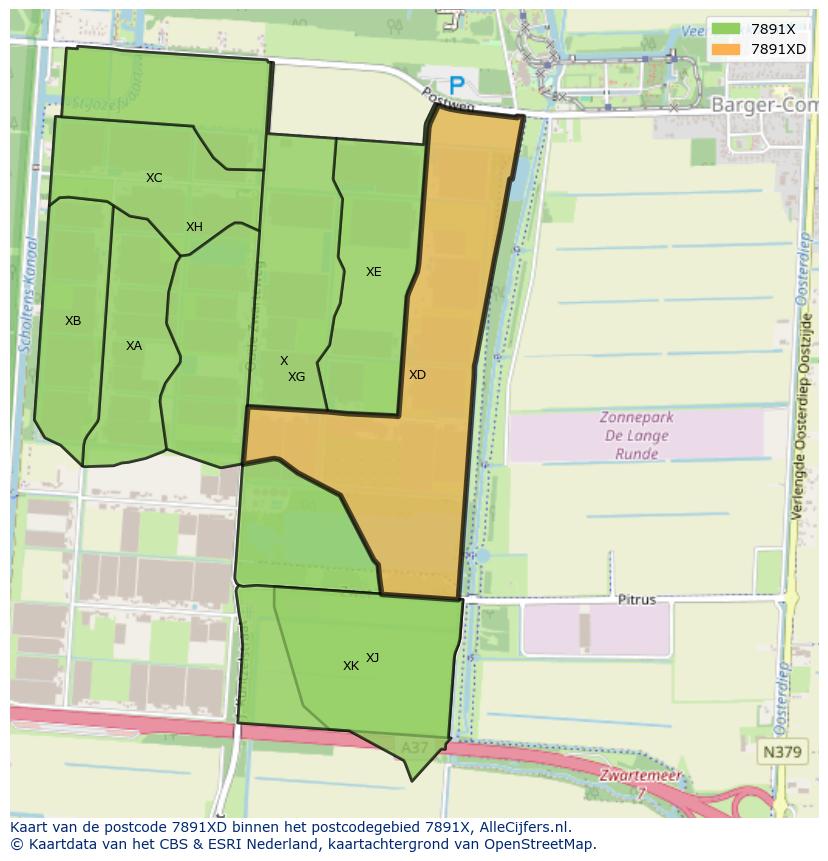 Afbeelding van het postcodegebied 7891 XD op de kaart.