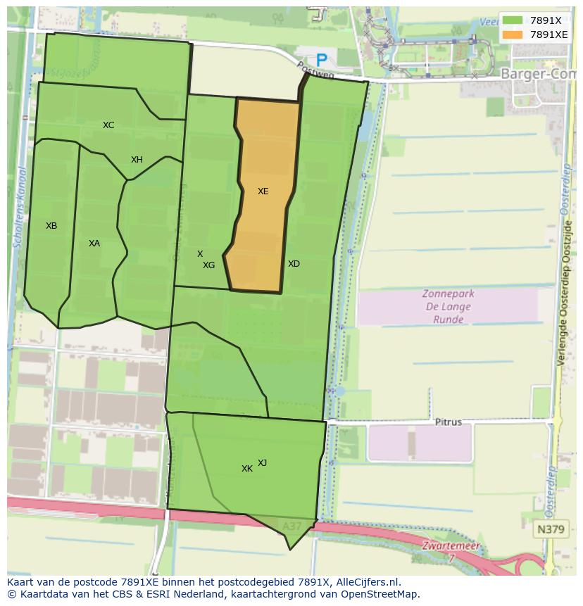 Afbeelding van het postcodegebied 7891 XE op de kaart.