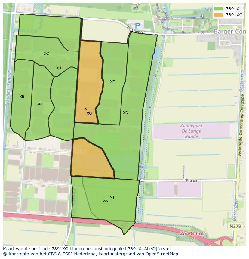 Afbeelding van het postcodegebied 7891 XG op de kaart.