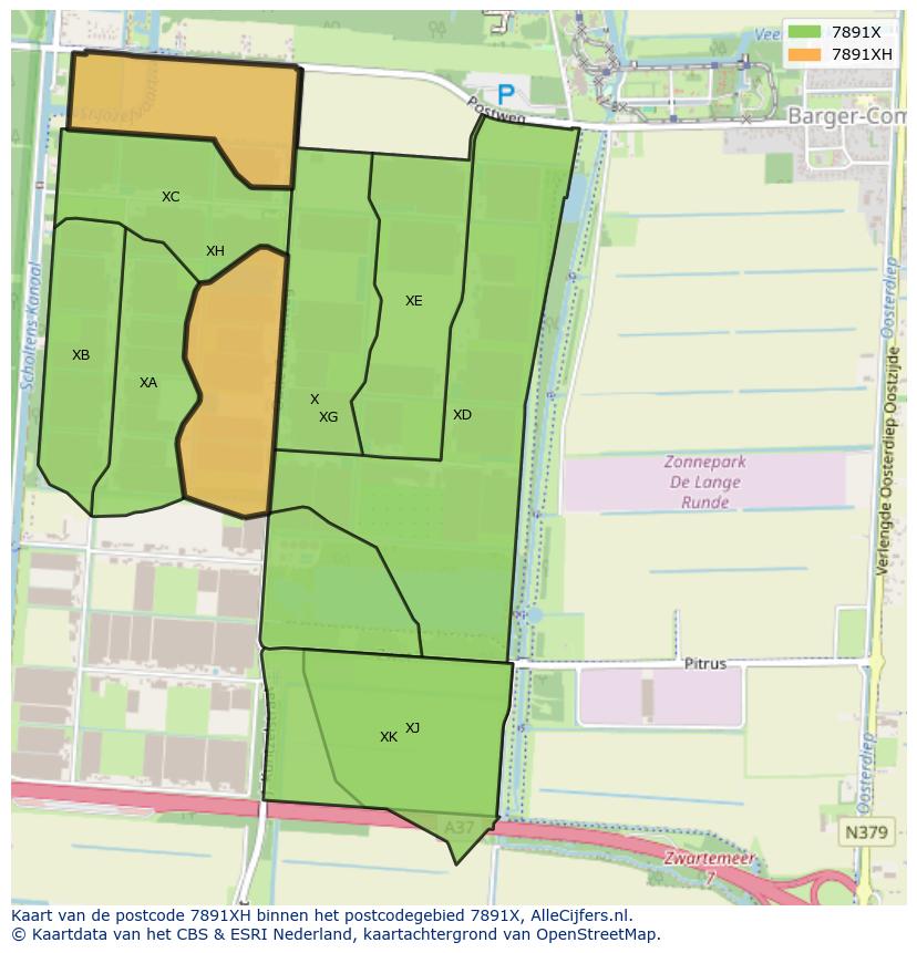 Afbeelding van het postcodegebied 7891 XH op de kaart.