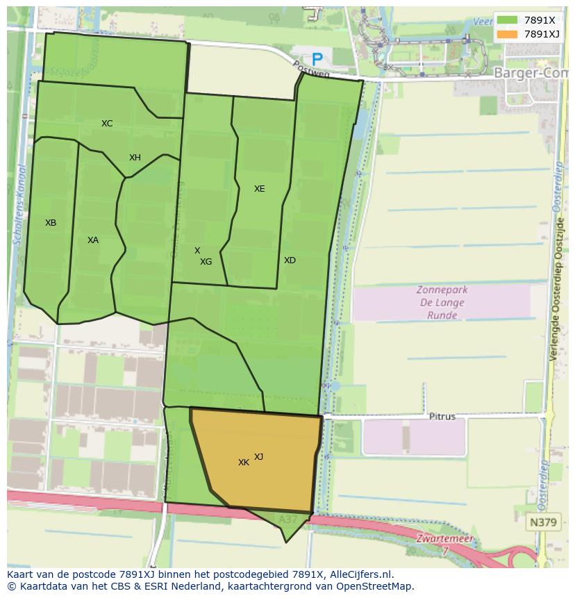 Afbeelding van het postcodegebied 7891 XJ op de kaart.