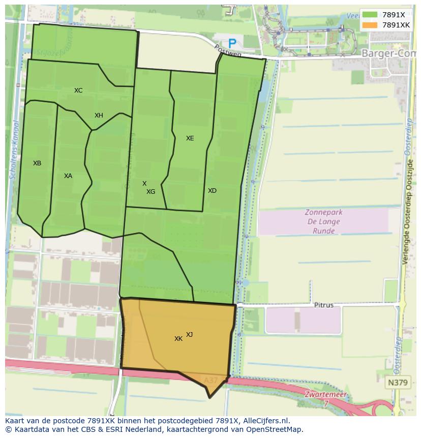 Afbeelding van het postcodegebied 7891 XK op de kaart.