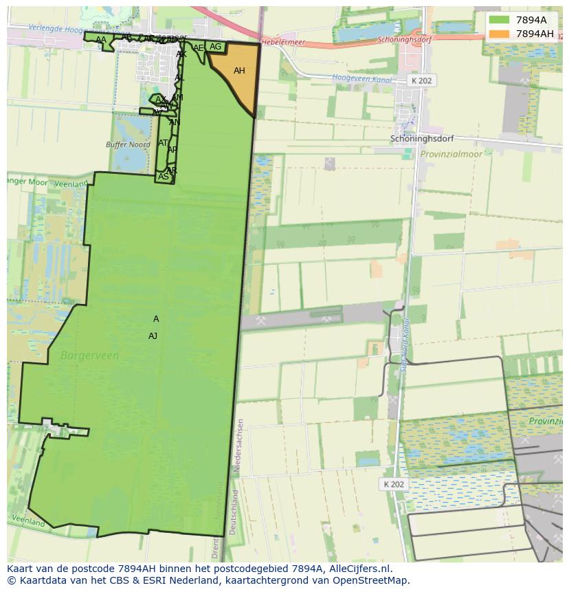 Afbeelding van het postcodegebied 7894 AH op de kaart.