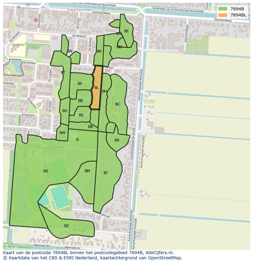 Afbeelding van het postcodegebied 7894 BL op de kaart.
