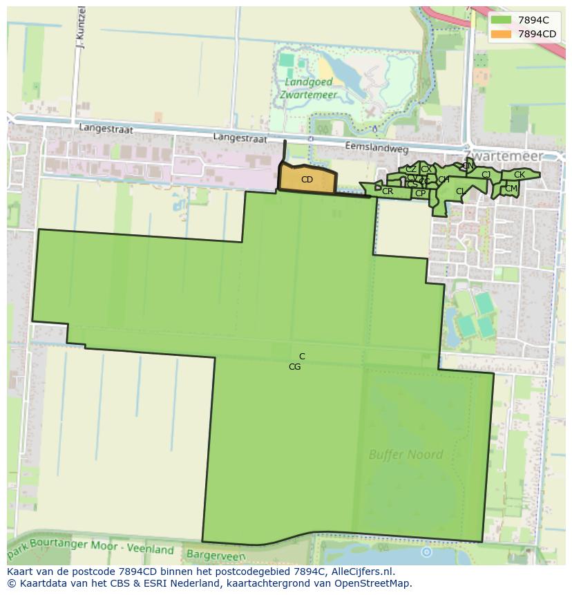Afbeelding van het postcodegebied 7894 CD op de kaart.