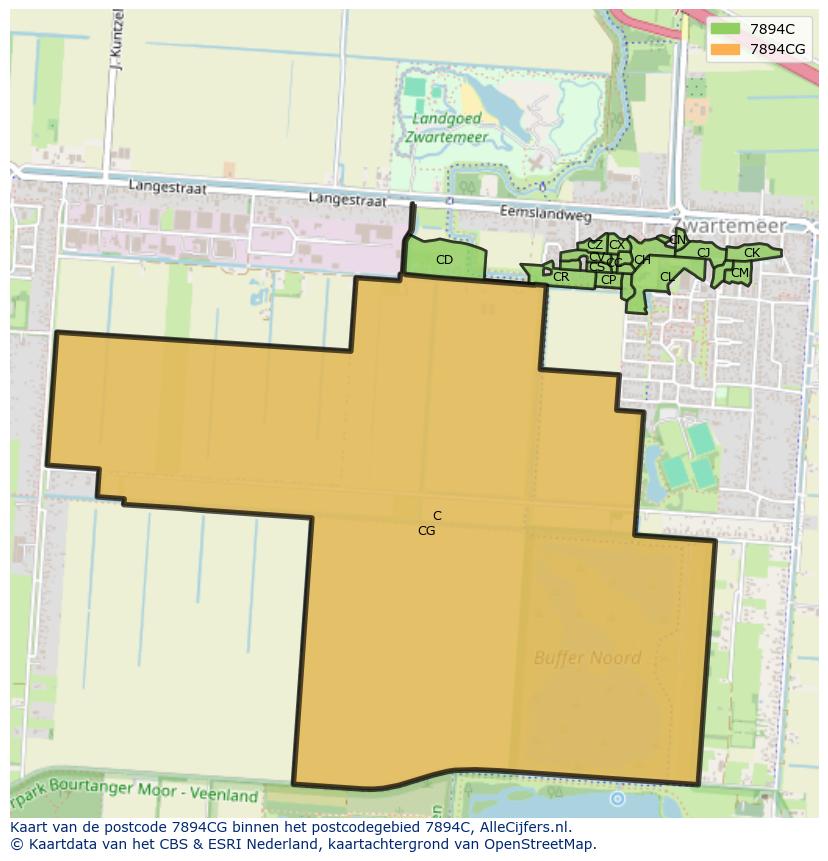 Afbeelding van het postcodegebied 7894 CG op de kaart.