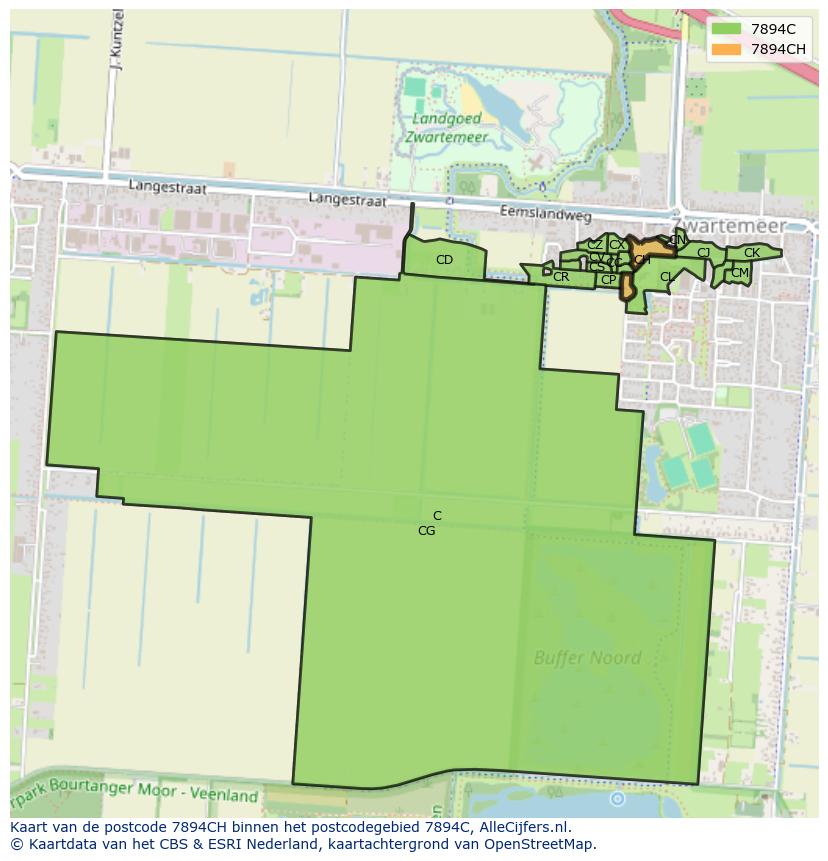 Afbeelding van het postcodegebied 7894 CH op de kaart.