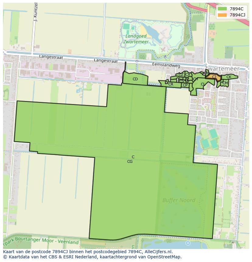 Afbeelding van het postcodegebied 7894 CJ op de kaart.