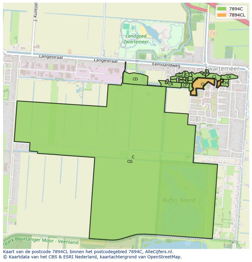 Afbeelding van het postcodegebied 7894 CL op de kaart.