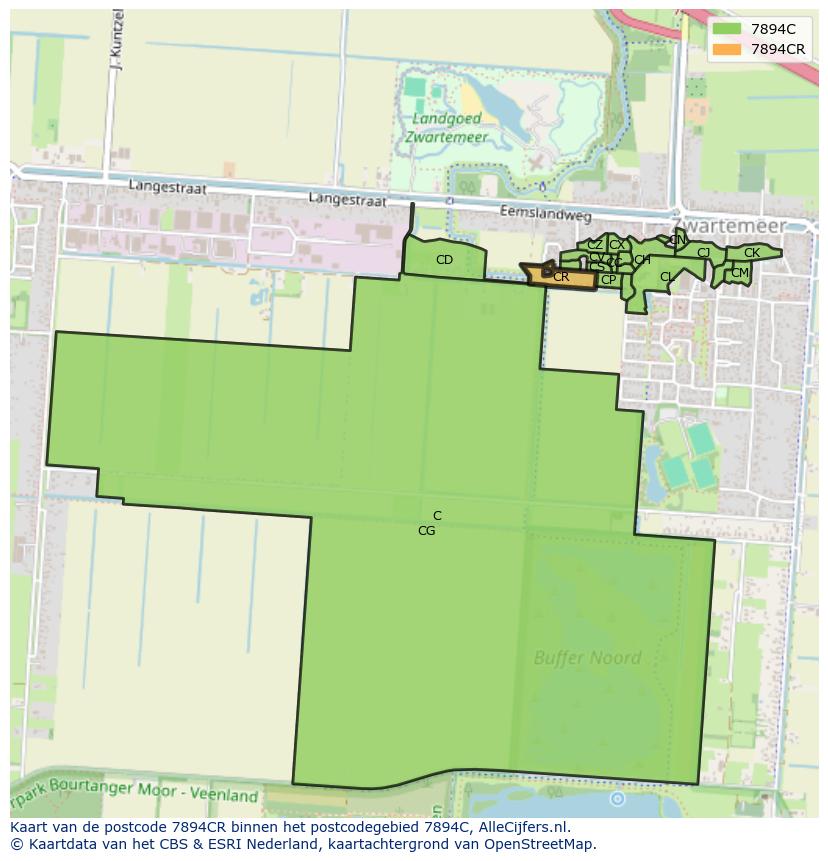 Afbeelding van het postcodegebied 7894 CR op de kaart.