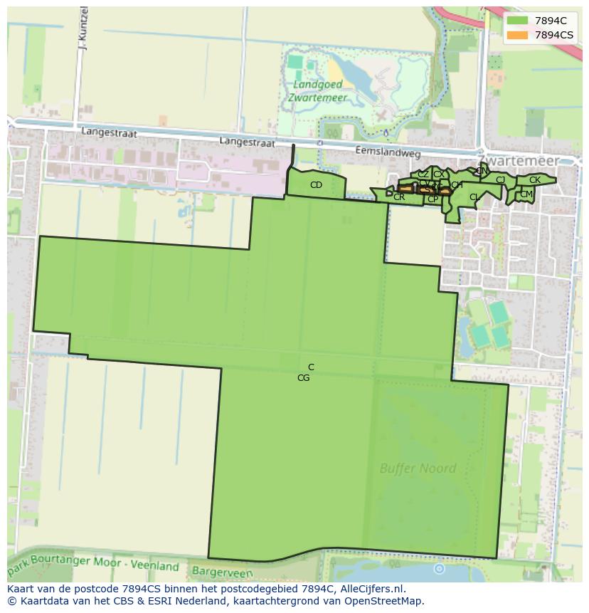 Afbeelding van het postcodegebied 7894 CS op de kaart.