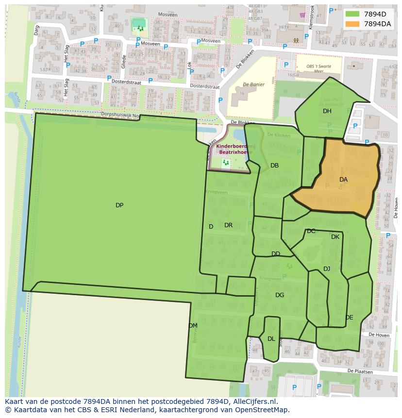 Afbeelding van het postcodegebied 7894 DA op de kaart.