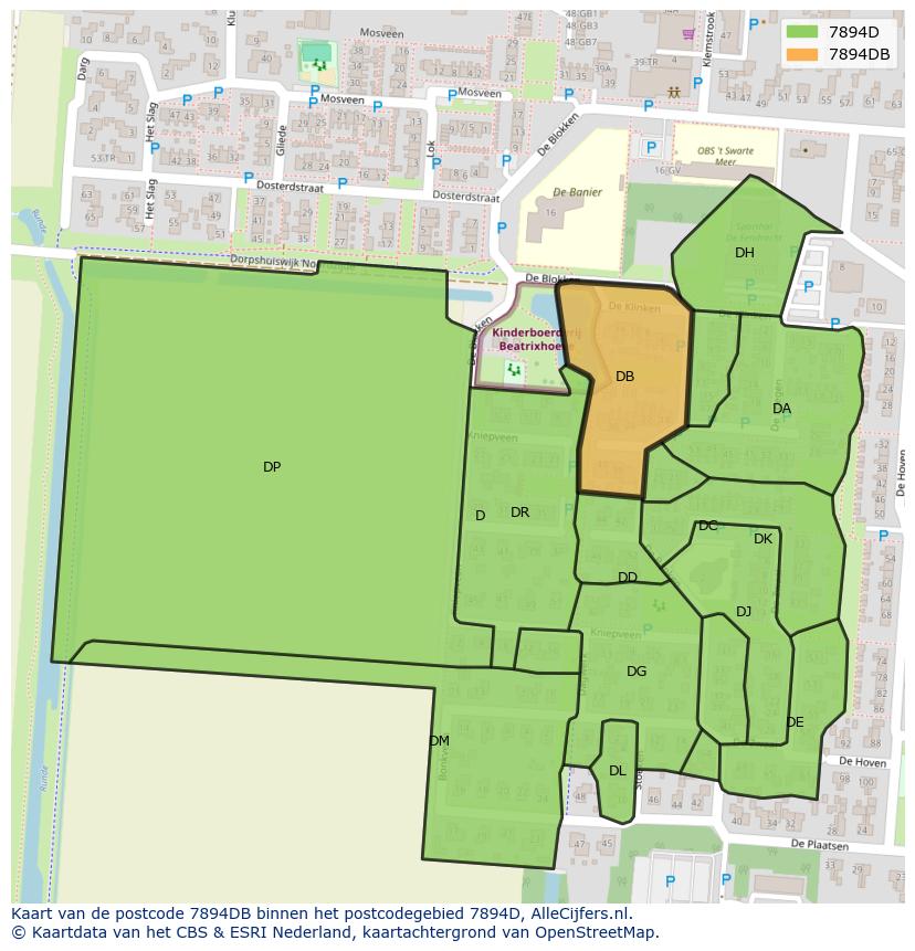 Afbeelding van het postcodegebied 7894 DB op de kaart.