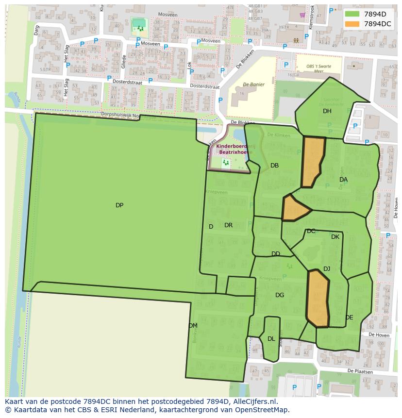 Afbeelding van het postcodegebied 7894 DC op de kaart.