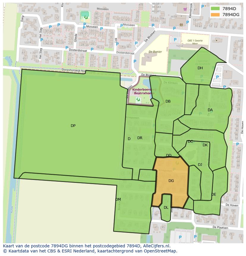 Afbeelding van het postcodegebied 7894 DG op de kaart.