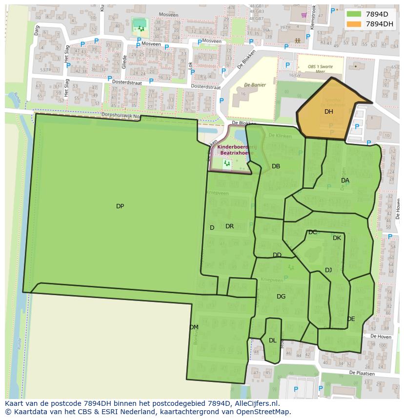 Afbeelding van het postcodegebied 7894 DH op de kaart.