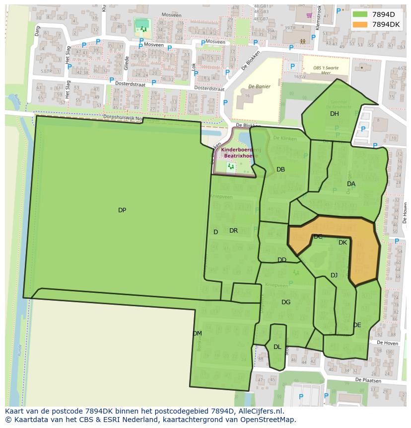Afbeelding van het postcodegebied 7894 DK op de kaart.