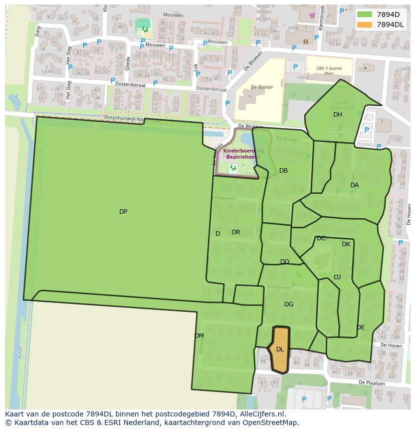 Afbeelding van het postcodegebied 7894 DL op de kaart.