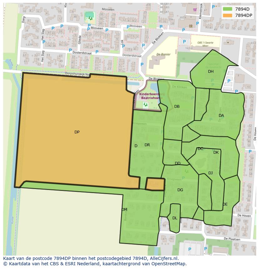 Afbeelding van het postcodegebied 7894 DP op de kaart.
