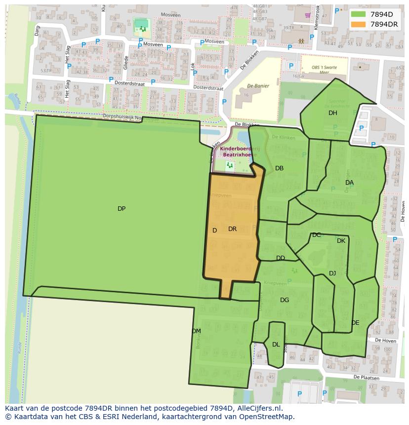 Afbeelding van het postcodegebied 7894 DR op de kaart.