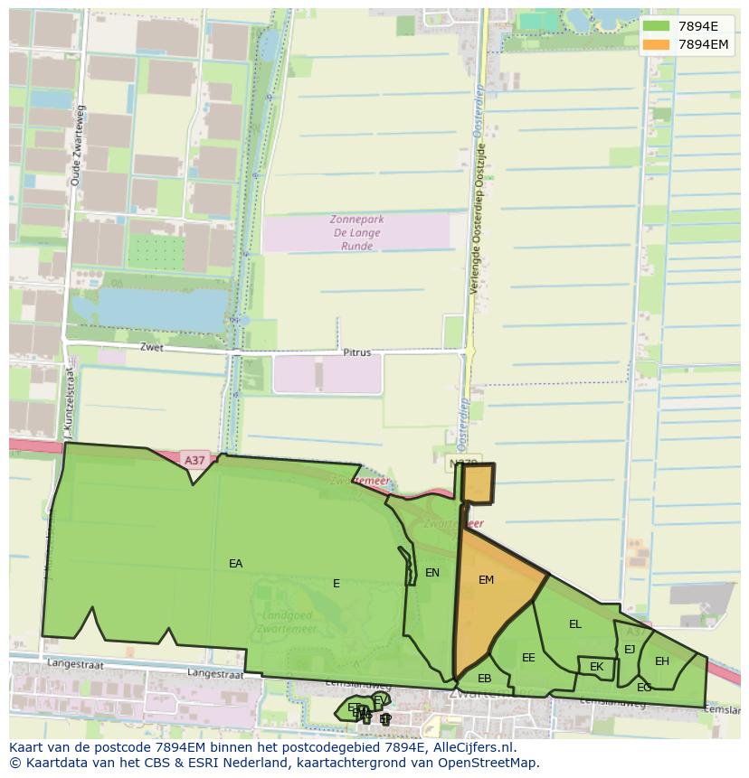 Afbeelding van het postcodegebied 7894 EM op de kaart.
