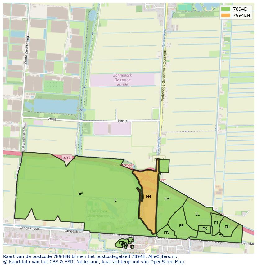 Afbeelding van het postcodegebied 7894 EN op de kaart.