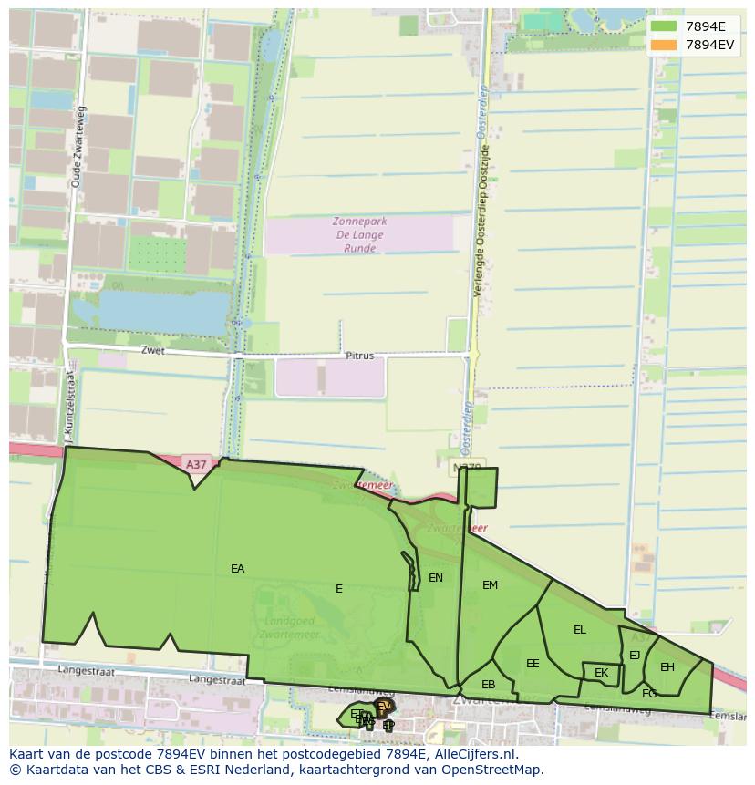 Afbeelding van het postcodegebied 7894 EV op de kaart.