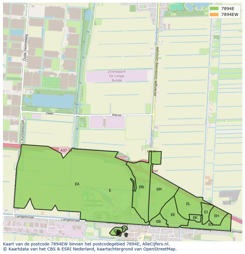 Afbeelding van het postcodegebied 7894 EW op de kaart.