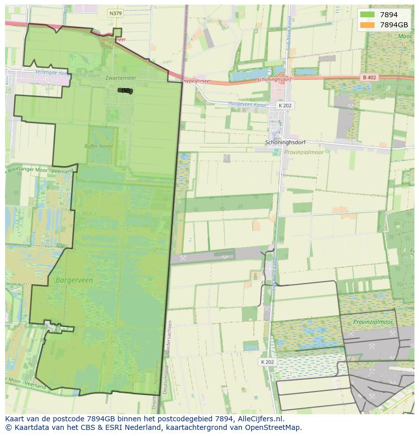 Afbeelding van het postcodegebied 7894 GB op de kaart.