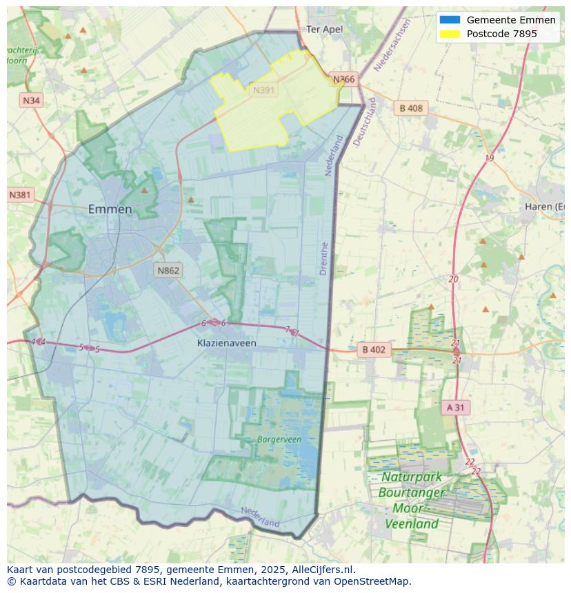 Afbeelding van het postcodegebied 7895 op de kaart.
