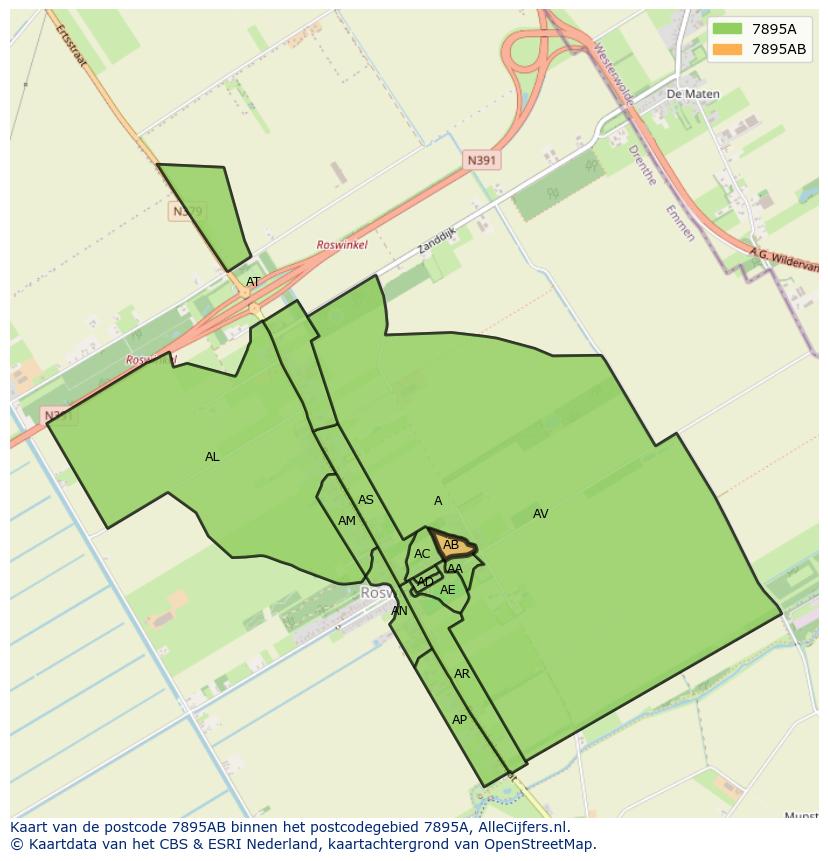 Afbeelding van het postcodegebied 7895 AB op de kaart.