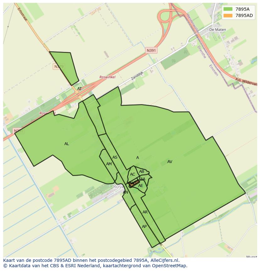 Afbeelding van het postcodegebied 7895 AD op de kaart.