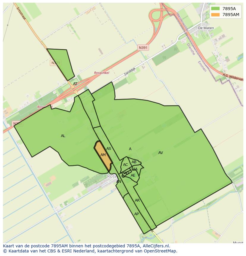 Afbeelding van het postcodegebied 7895 AM op de kaart.