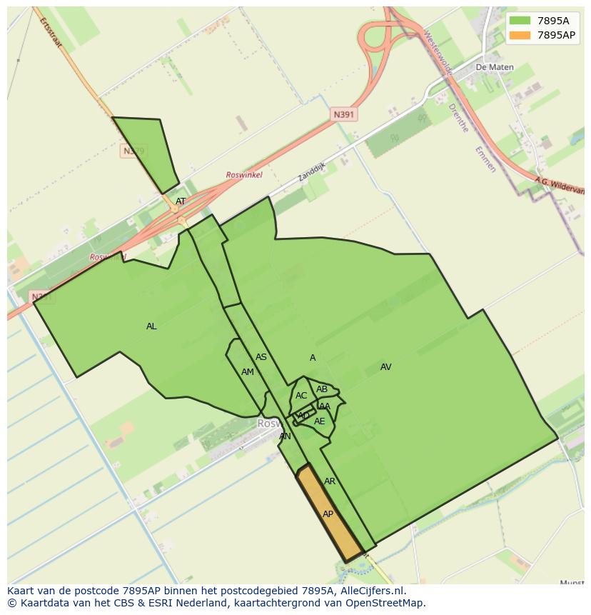 Afbeelding van het postcodegebied 7895 AP op de kaart.