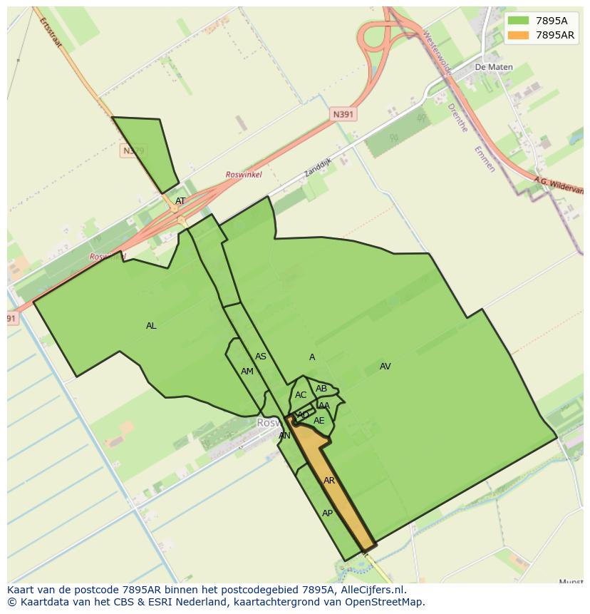 Afbeelding van het postcodegebied 7895 AR op de kaart.