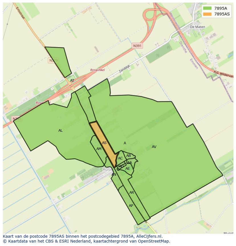Afbeelding van het postcodegebied 7895 AS op de kaart.
