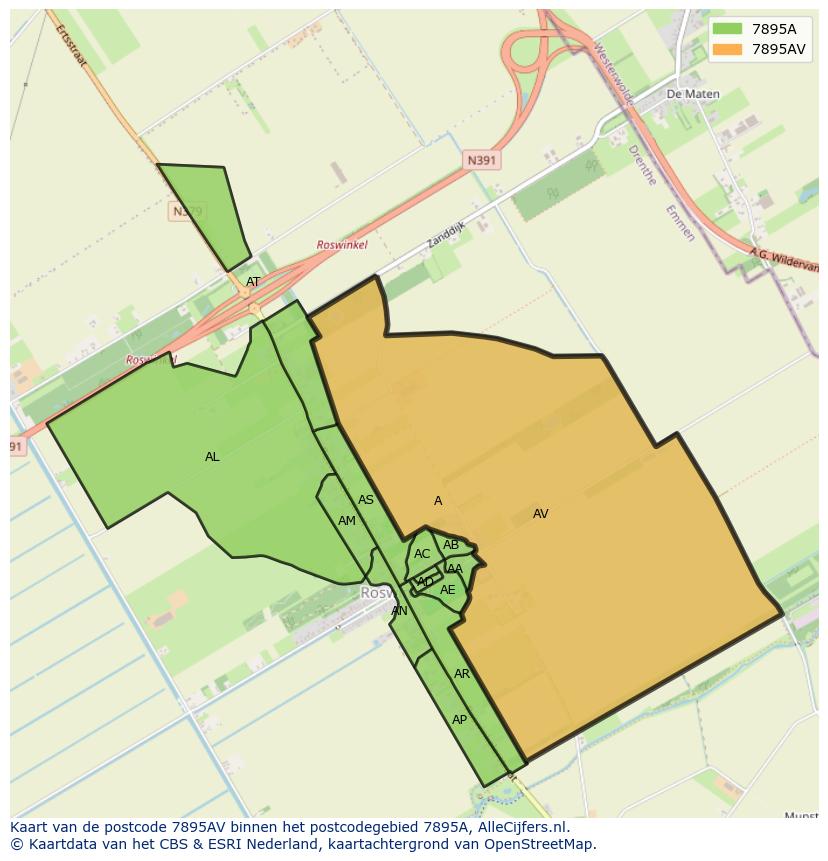 Afbeelding van het postcodegebied 7895 AV op de kaart.