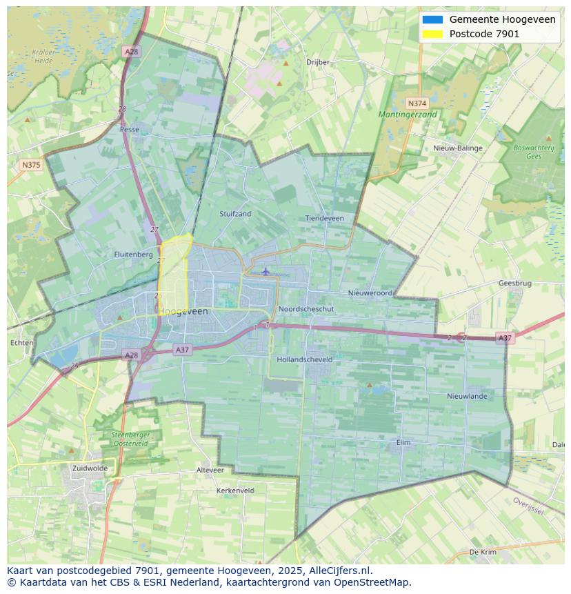 Afbeelding van het postcodegebied 7901 op de kaart.