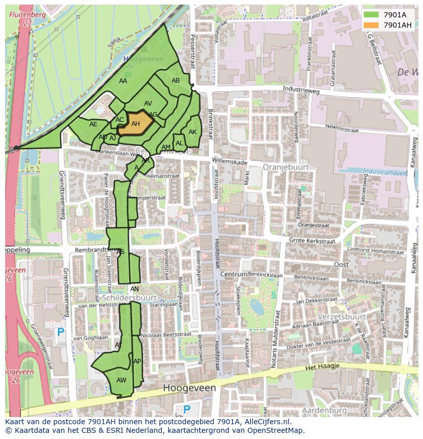 Afbeelding van het postcodegebied 7901 AH op de kaart.
